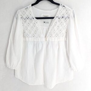 MALVIN 100% Linen Love crochet flowy blouse